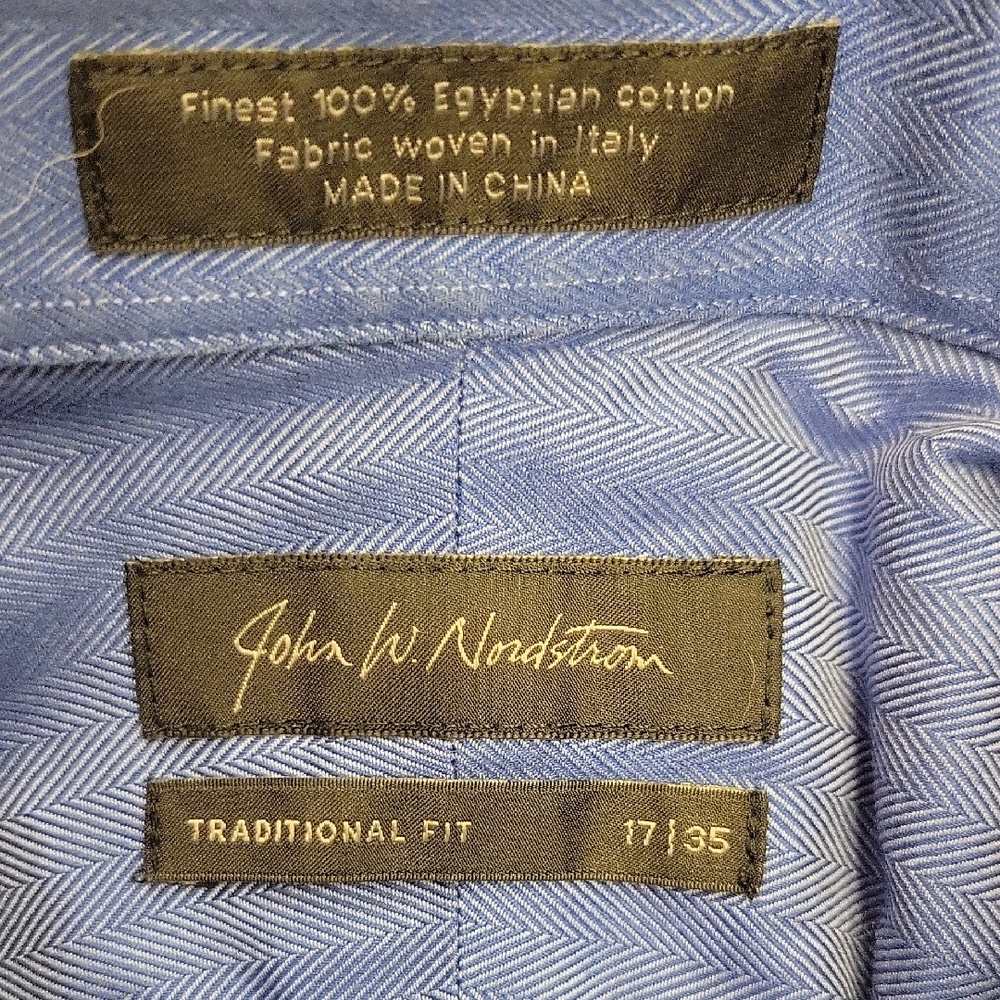 John W. Nordstrom Classic Indigo Button-Down 100% Egyptian Cotton Shirt, 17/35 - Picture 12 of 13